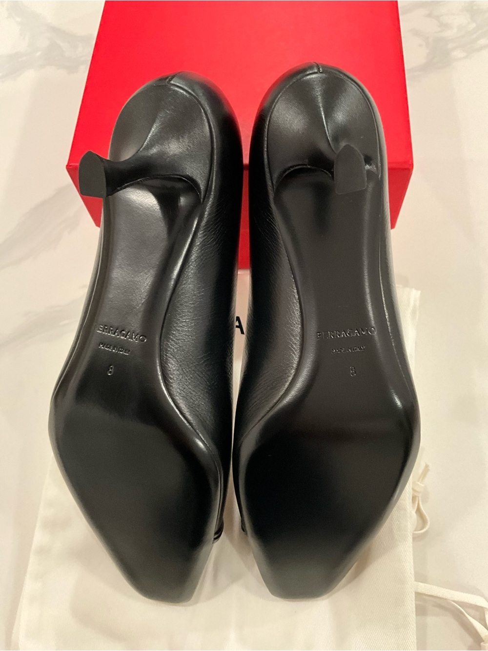 Ferragamo Bria 60 Black Leather Patent Cap Toe Pumps - Picture 4 of 7